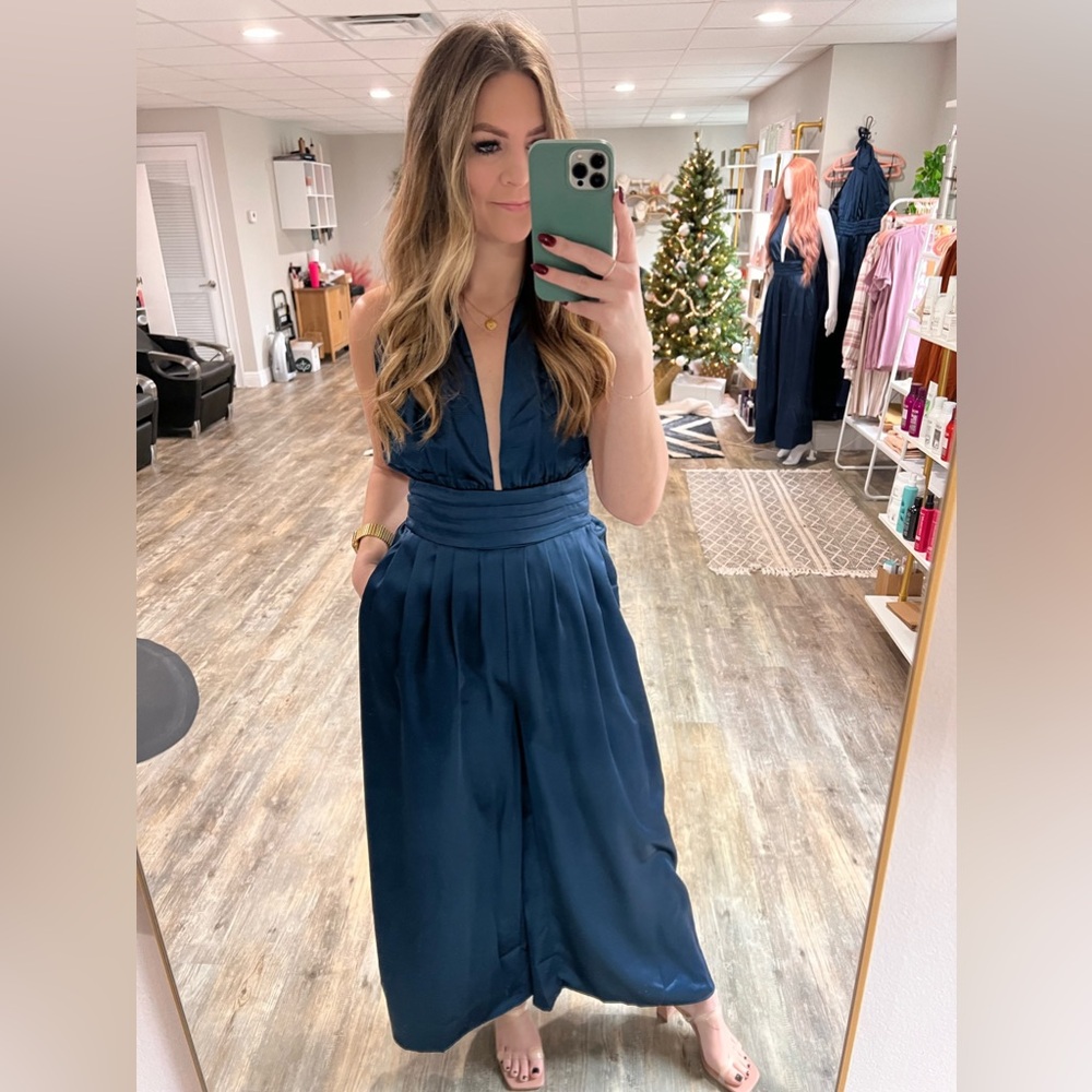 Blue backless jumpsuit